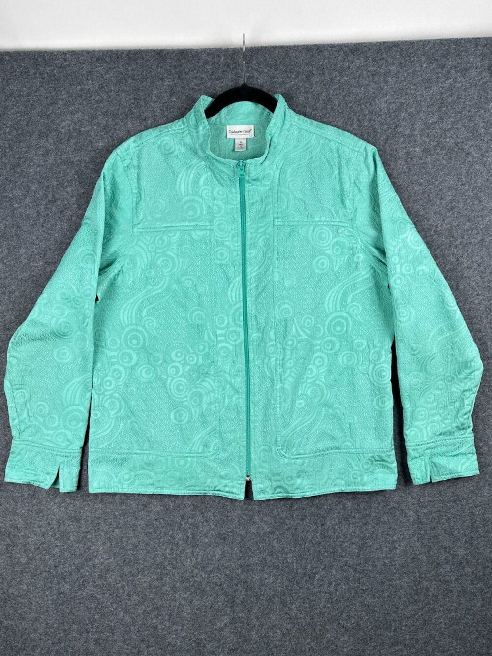Coldwater Creek Textured Swirl Zip Jacket Women XL Teal Aqua Seafoam Lightweight